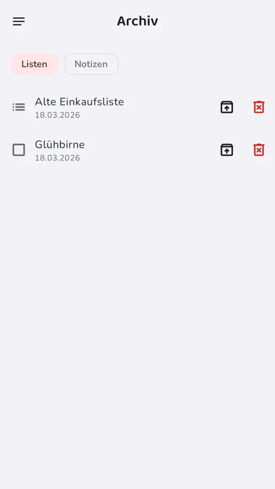 Archiv mit einer alten Liste und einem Eintrag