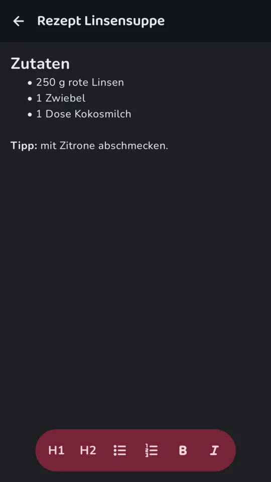 Notiz mit Überschrift, Aufzählung und Fettschrift